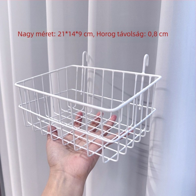 Drótos hálós tárolóállvány falra szerelhető kosárral és falitálcával