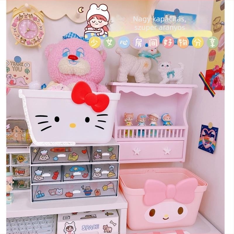Miniso Sanrio Hello Kitty és My Melody műanyag otthoni tároló kosár