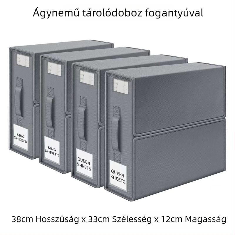 Textil tároló doboz ágyneműhöz és takarókhoz, négy darabos készlet, 14 L, 38×32×11,5 cm, gardrób rendező