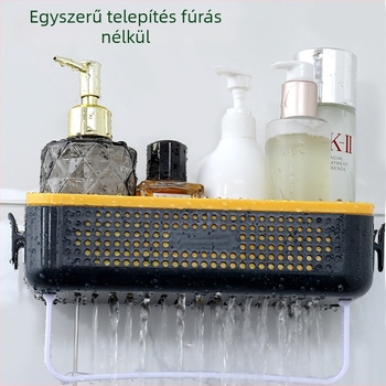 Fúrás nélküli falra szerelhető tároló egység fürdőszobához és konyhához, törölközőkosár, világos luxus stílus