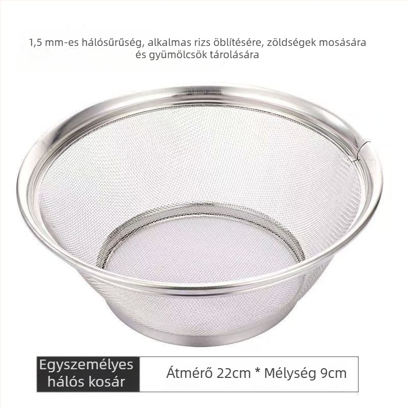 Rozsdamentes acél leeresztő kosár készlet, 22/25/28 cm, zöldségek, rizs és gyümölcsök mosására; konyhai szita