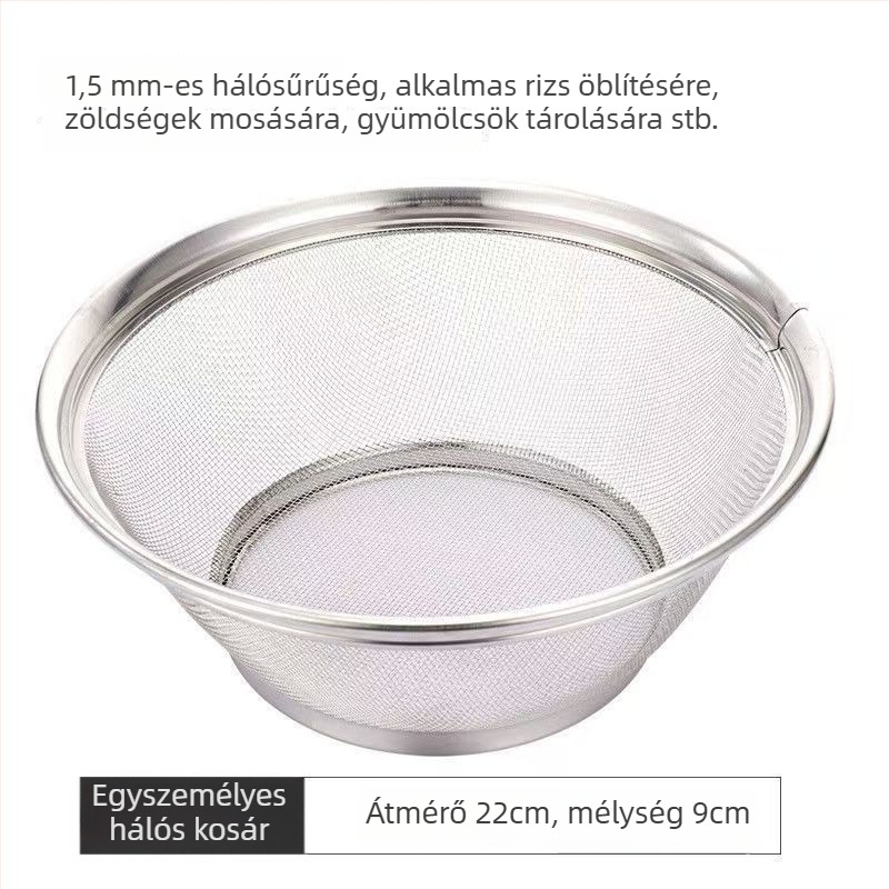 Rozsdamentes acél leeresztő kosár készlet, 22/25/28 cm, zöldségek, rizs és gyümölcsök mosására; konyhai szita