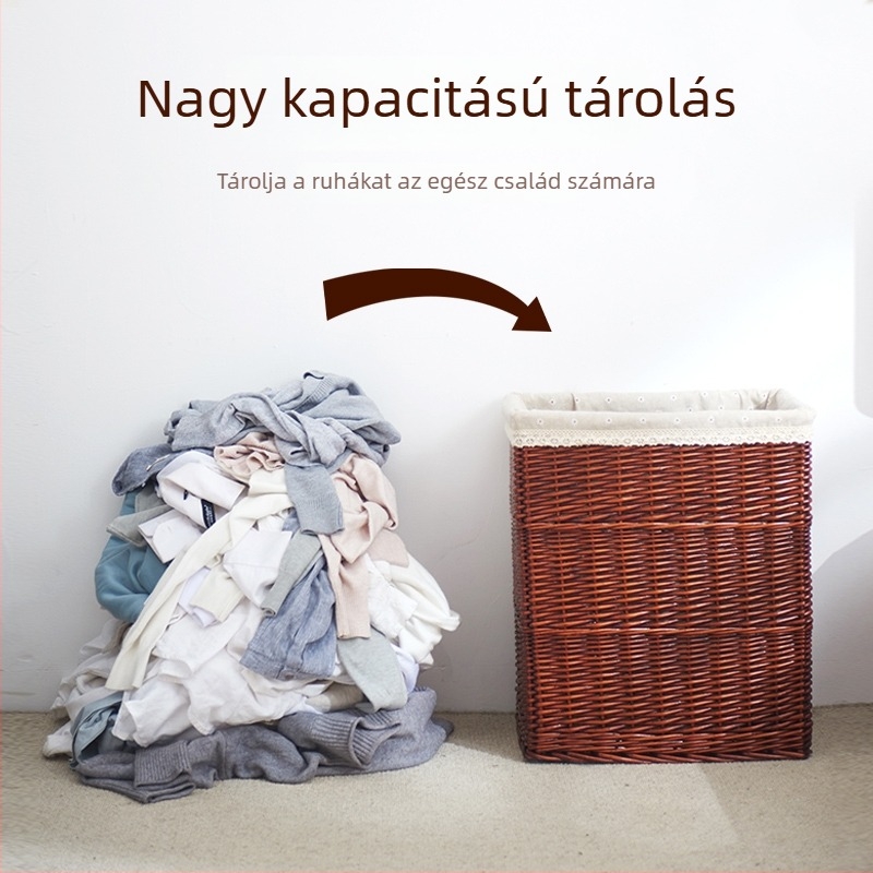 Piszkos ruhák tárolókosara rattanból, otthoni használatra