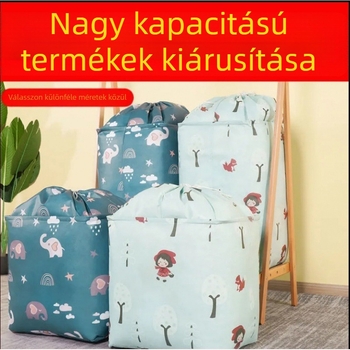 Nagy méretű textil tároló doboz, összecsukható, nagy kapacitású, játékok, ruhák és takarók tárolására, kötőzsinóros zárás.