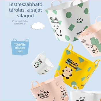 Rajzfilmszerű műanyag tároló kosár fogantyúval, babák és játékok számára, otthoni használatra és kültéri piknikhez