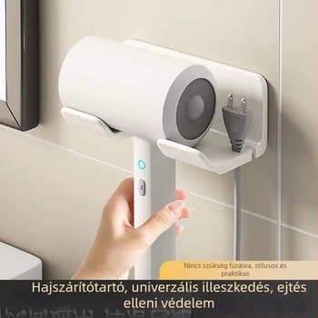 Fürdőszobai hajszárító tartó, falra szerelhető tárolópolc fúrás nélkül