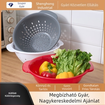 Nagy méretű műanyag konyhai szűrőedény dupla fogantyúval, vastított mosóedény zöldségekhez és gyümölcsökhöz