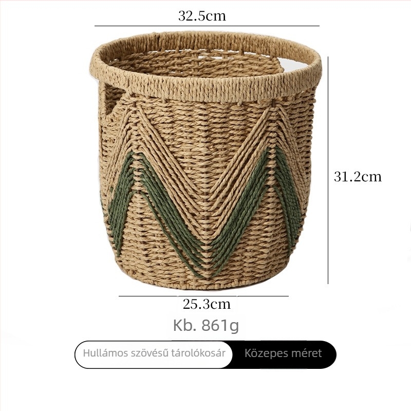 Kötött tárolókosár rattan imitációval, nappalira – ruhák, játékok és apró tárgyak rendezésére