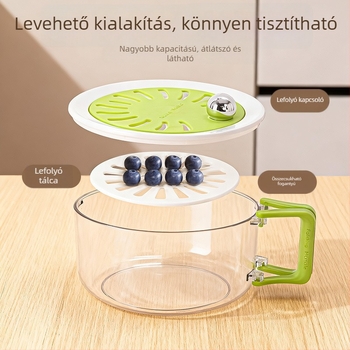 Kétszintes leeresztő kosár otthoni használatra, nagy kapacitású gyümölcs- és zöldségmosó kosár fedővel