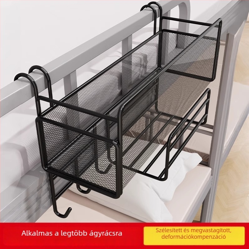 Párnál függő tárolókosár kollégiumhoz — lyukmentes felszerelés, kampóval, fémből, modern, minimalistikus kialakítás