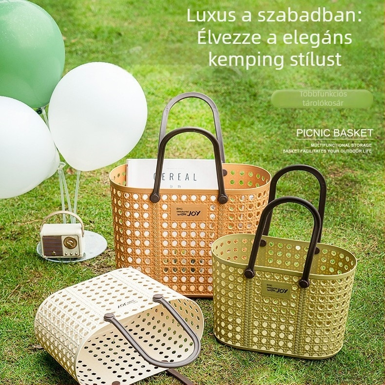 Nagy fonott hatású bevásárlókosár, kis fürdőkosár, konyhai tárolókosár, nagy fonott tárolókosár