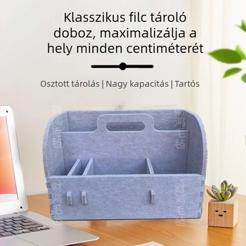 Multifunkcionális asztali tároló doboz szeparátorokkal — irodai szervező, könyvespolc és tároló, filc, modern minimál stílus, egyszínű