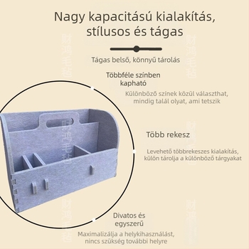 Multifunkcionális asztali tároló doboz szeparátorokkal — irodai szervező, könyvespolc és tároló, filc, modern minimál stílus, egyszínű