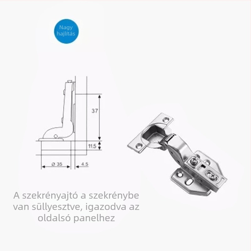 Hideg-hengerelt acél zsanér kétfokozat csillapítással, halk működésű gardróbhoz, szekrényhez, ablakhoz és ajtóhoz