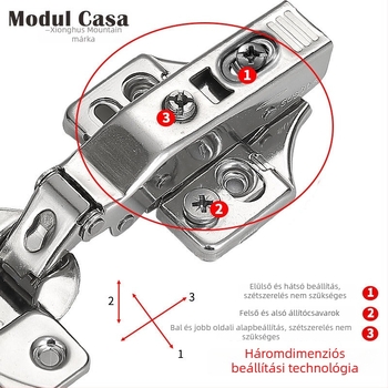Modulcasa kétszakaszos csuklópánt 3D-s állítható csillapítóval és nylon hengerrel ruhásszekrényajtóihoz