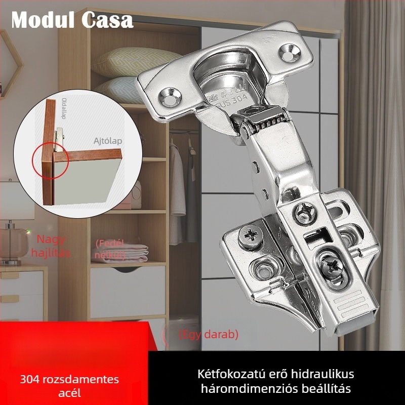 Modulcasa kétszakaszos csuklópánt 3D-s állítható csillapítóval és nylon hengerrel ruhásszekrényajtóihoz