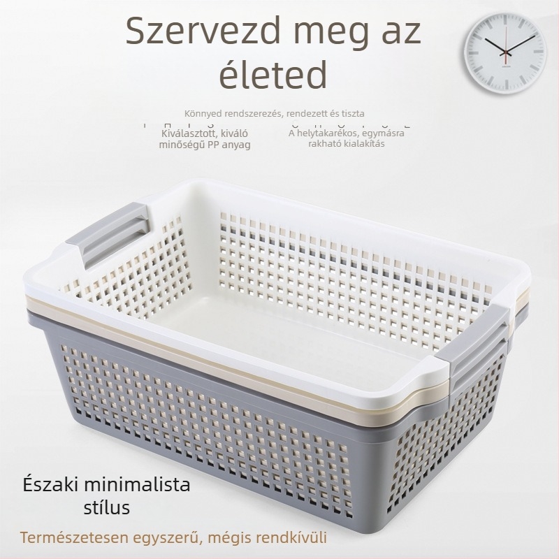 Műanyag rattanhatású tárolókosár asztalhoz, kompakt snack- és játék-tároló, japán stílus