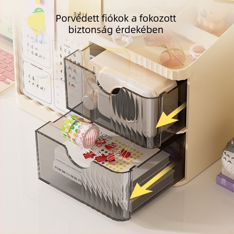 Íróeszközök asztali tartója fiókkal – multifunkcionális tároló doboz iroda és iskola számára, nagy kapacitás