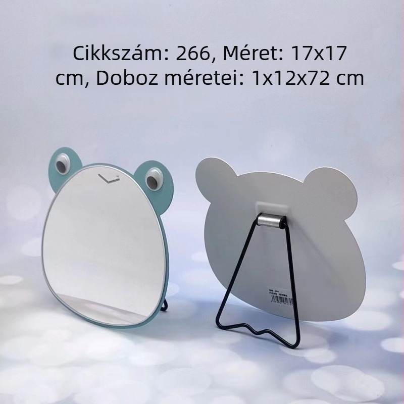 Asztali sminktükör karikatúra állat motívummal, műanyag kerettel és alumínium tükrével