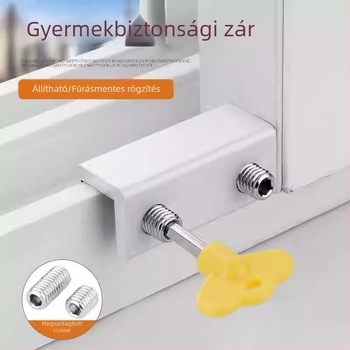Alumíniumötvözetes ablakzár gyermekbiztonsági rögzítővel – szúnyogháló rögzítés és csúszó ablakok nyitásvédelmi zár
