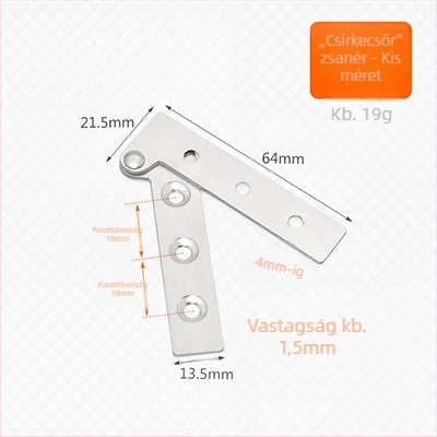Rozsdamentes acél ajtópánt készlet, felső és alsó, 180°-os forgás, 7 alakú.