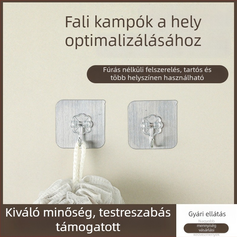 4 darab erős ragasztós falikampó, nehéz terhelésű, nyom nélkül a falon, konyha, fürdőszoba és otthon használatra