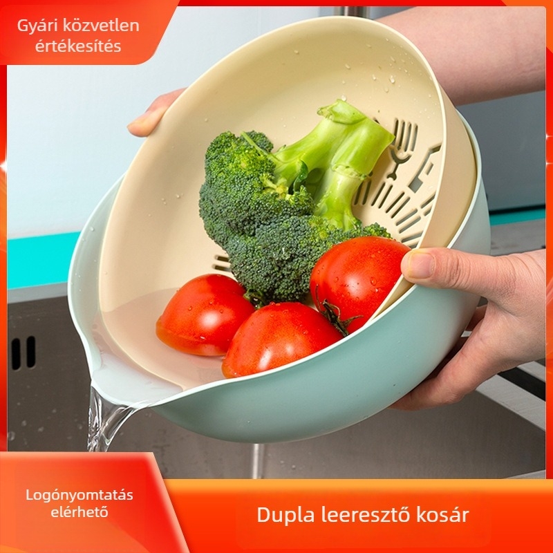 Kétszintes leeresztő kosár a konyhához, műanyag, multifunkcionális mosóedény zöldségek és gyümölcsök számára, nordic stílus