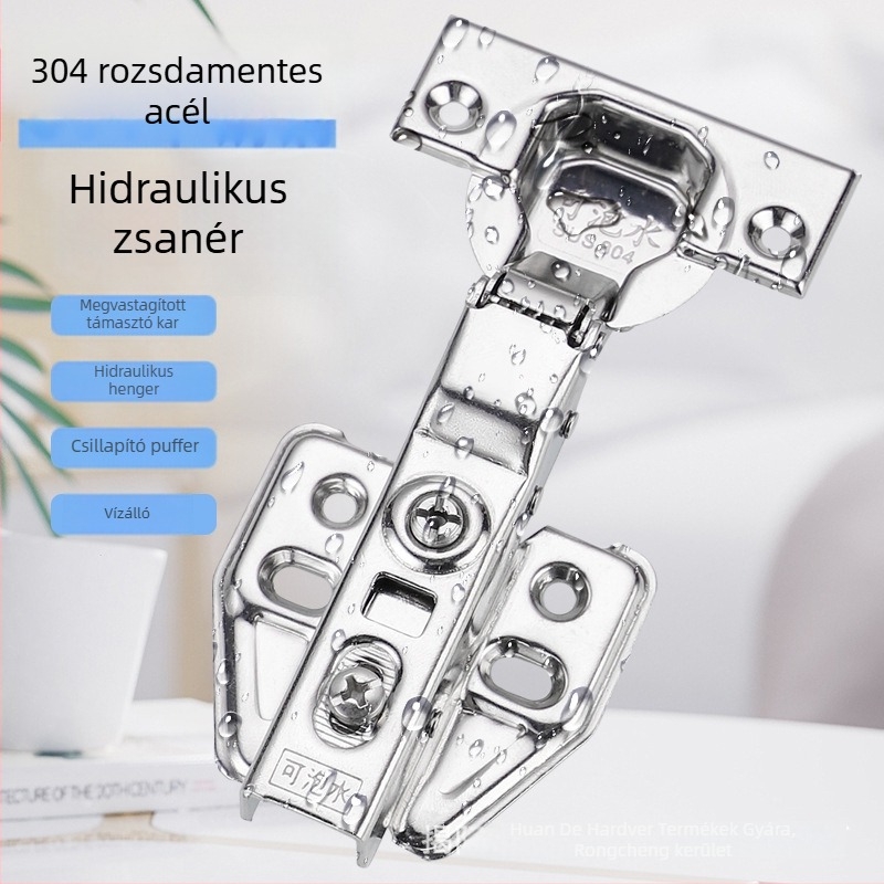 Üvegszekrény ajtókhoz való hidraulikus csukló, 304 rozsdamentes acélból, vastagított, csendes rugós csillapítóval