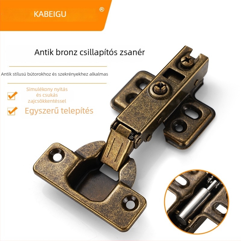 Antik bronz pánt szekrényajtókhoz rezgéscsillapítóval és halk zárással, hidraulikus pánt