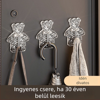 Új mesés ragasztó fogas – falra szerelhető, fúrás nélkül, aranyos medvével, tárolás hálószobában, az ágynál és a fürdőszobában