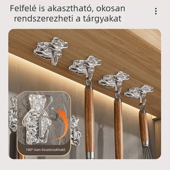 Új mesés ragasztó fogas – falra szerelhető, fúrás nélkül, aranyos medvével, tárolás hálószobában, az ágynál és a fürdőszobában
