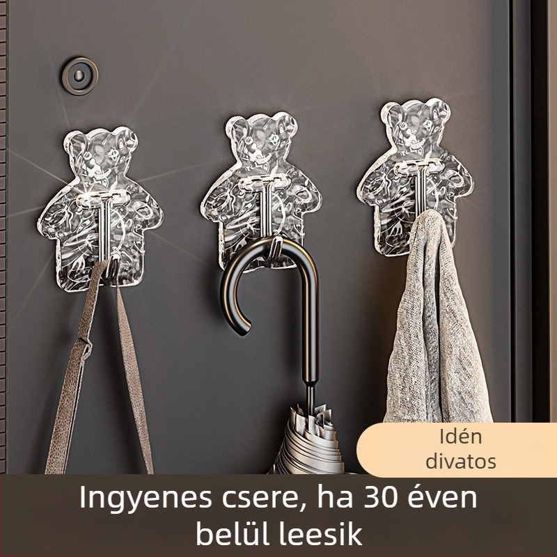 Új mesés ragasztó fogas – falra szerelhető, fúrás nélkül, aranyos medvével, tárolás hálószobában, az ágynál és a fürdőszobában