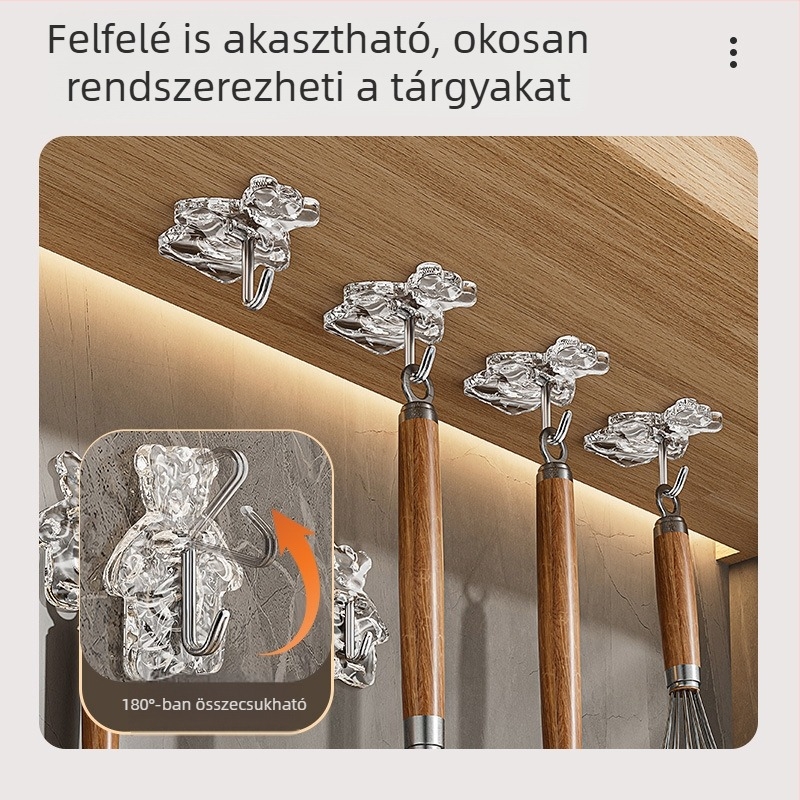 Új mesés ragasztó fogas – falra szerelhető, fúrás nélkül, aranyos medvével, tárolás hálószobában, az ágynál és a fürdőszobában