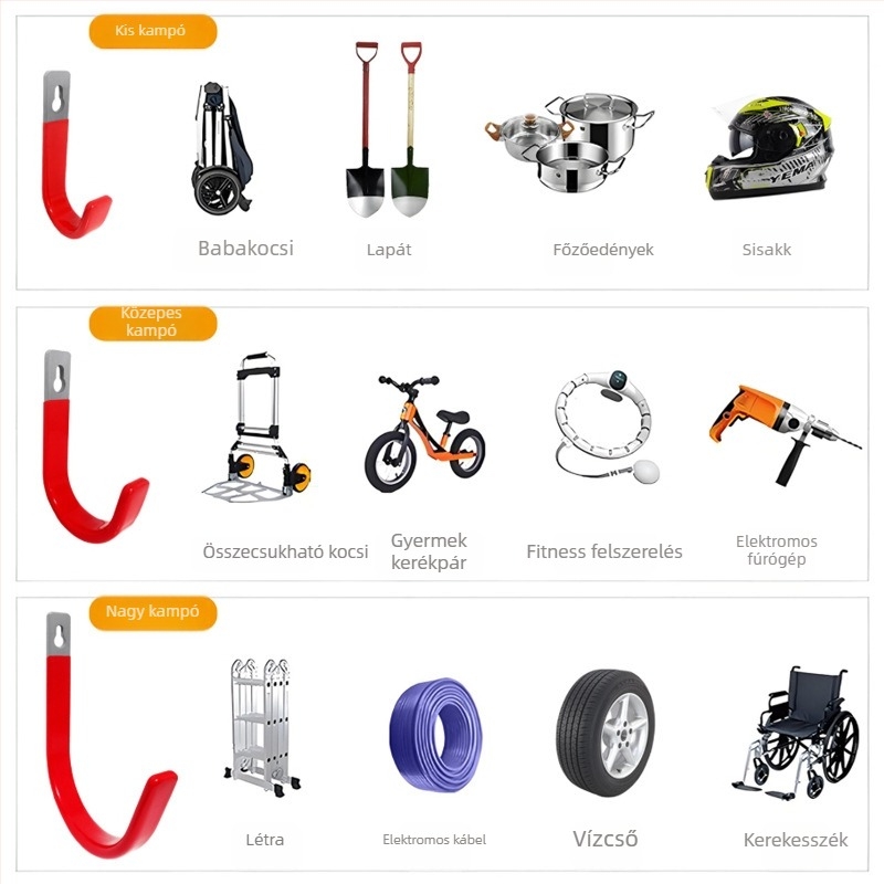 Kültéri nehéz falra szerelhető kampó garázshoz, acélból, egyetlen kampó, szerszámok és vízcsövek számára, minimalist design, teherbírás több mint 30 kg