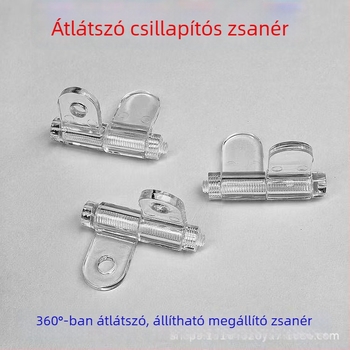 Átlátszó akril dempferentes pánt kis szekrényajtókhoz, összecsukható kivitel, állítható megállónyomatékkal