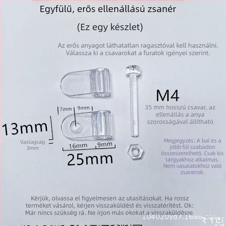 Átlátszó akril dempferentes pánt kis szekrényajtókhoz, összecsukható kivitel, állítható megállónyomatékkal