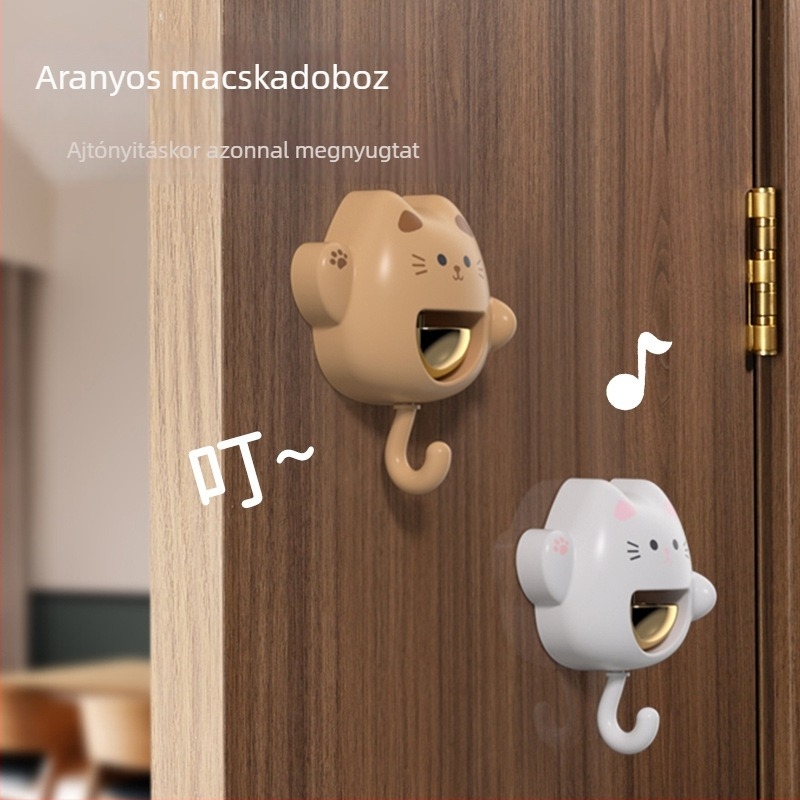 Mágneses macskás ajtócsengő dekoráció — aranyos rajzfilmszerű dizájn, modern egyetlen kampó