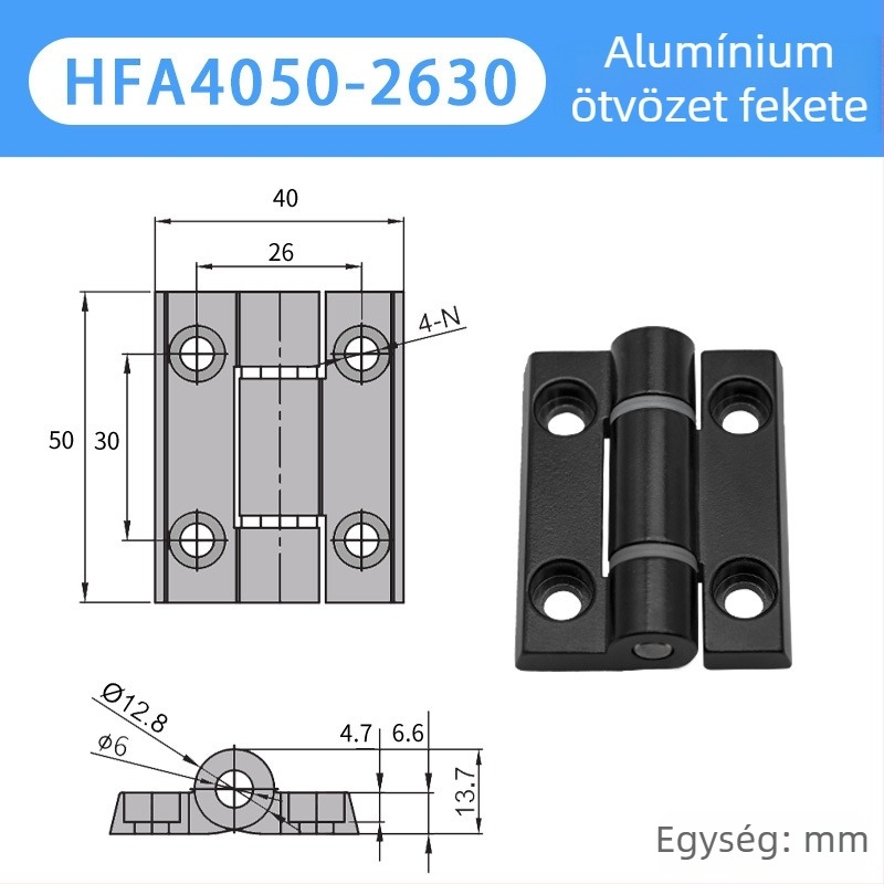 Alumíniumötvözet zsanér HFA4050-2630, csendes, masszív teherbírású zsanér szekrényajtókhoz és ablakokhoz