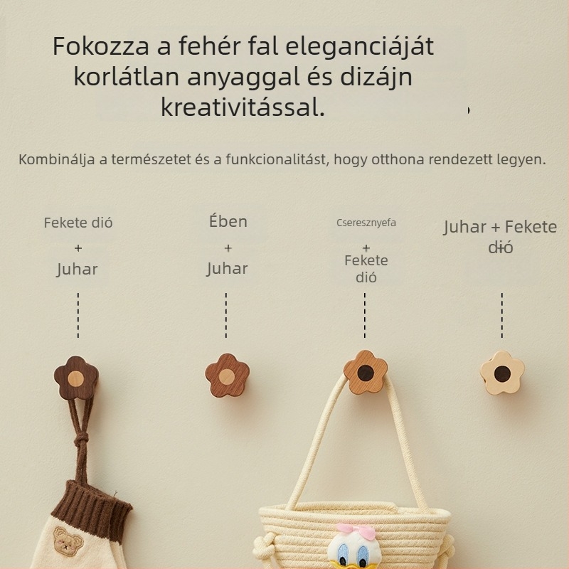 Kikuchi Bükkfa falra szerelhető kampó – ragasztós rögzítés fúrás nélkül, 15 kg teherbírás, egyetlen kampó, kiváló minőségű tömörfa