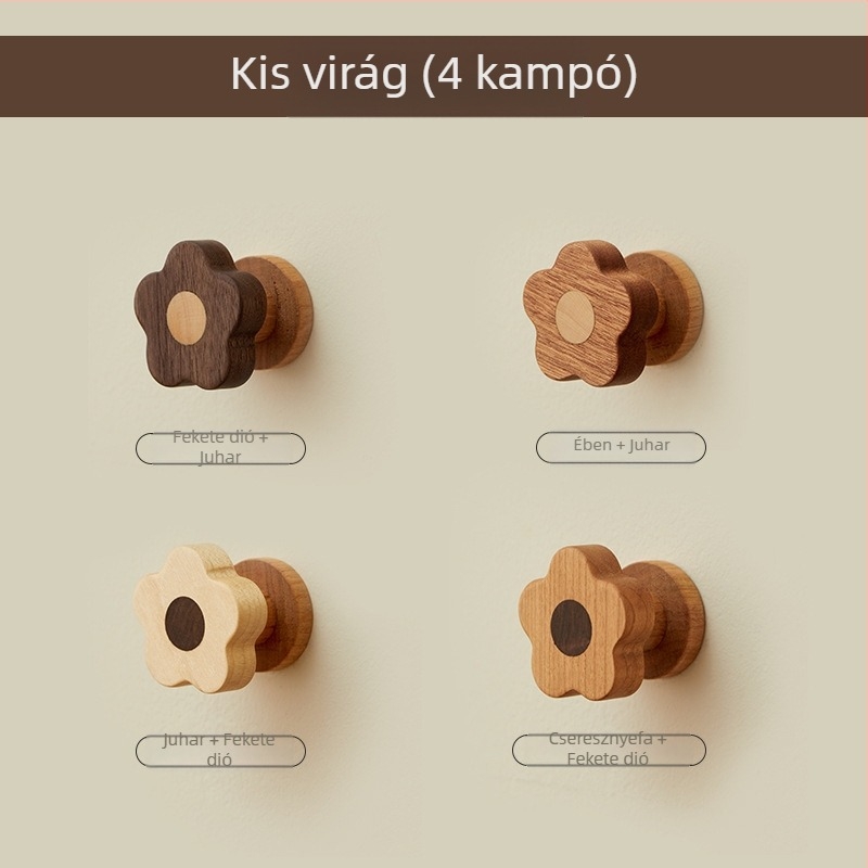 Kikuchi Bükkfa falra szerelhető kampó – ragasztós rögzítés fúrás nélkül, 15 kg teherbírás, egyetlen kampó, kiváló minőségű tömörfa