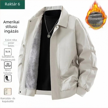 Férfi amerikai stílusú kabát, modern, fleece bélés, szélálló, cipzáros, téli viselet