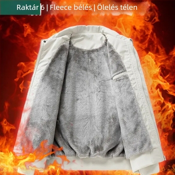 Férfi amerikai stílusú kabát, modern, fleece bélés, szélálló, cipzáros, téli viselet