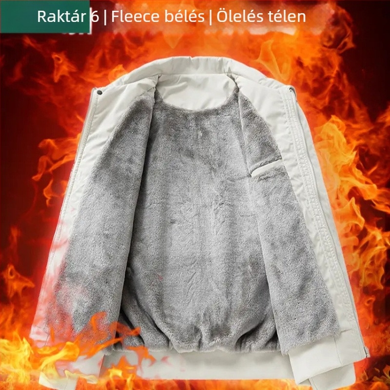 Férfi amerikai stílusú kabát, modern, fleece bélés, szélálló, cipzáros, téli viselet