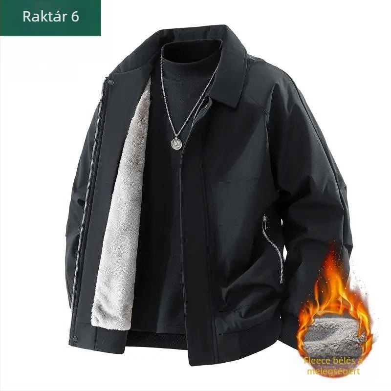 Férfi amerikai stílusú kabát, modern, fleece bélés, szélálló, cipzáros, téli viselet
