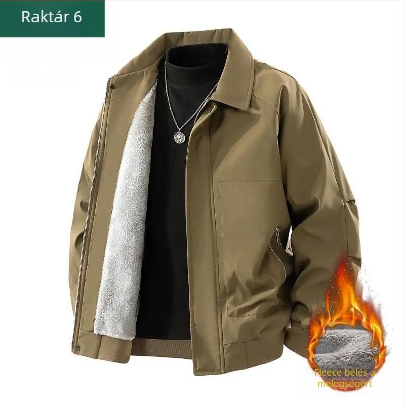 Férfi amerikai stílusú kabát, modern, fleece bélés, szélálló, cipzáros, téli viselet
