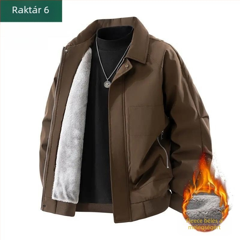 Férfi amerikai stílusú kabát, modern, fleece bélés, szélálló, cipzáros, téli viselet