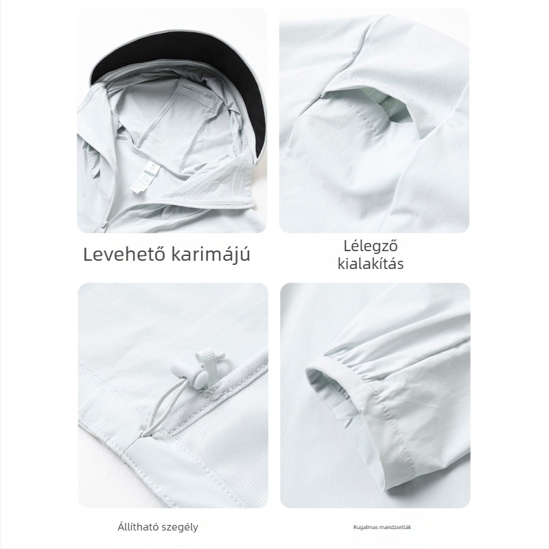 Uniszex antibakteriális UV-védelmet nyújtó nyári kabát kapucnival, lélegző, gyorsan száradó.