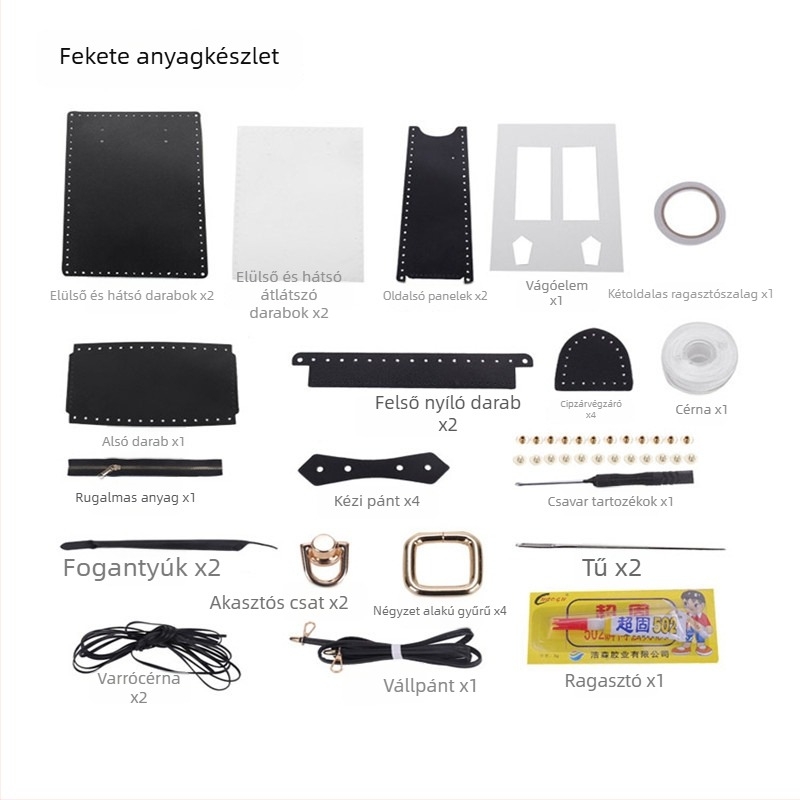 DIY készlet tote táskához — PU anyagú, kis méret, cipzárral, kézi varrással, vállon vagy keresztpántos stílus