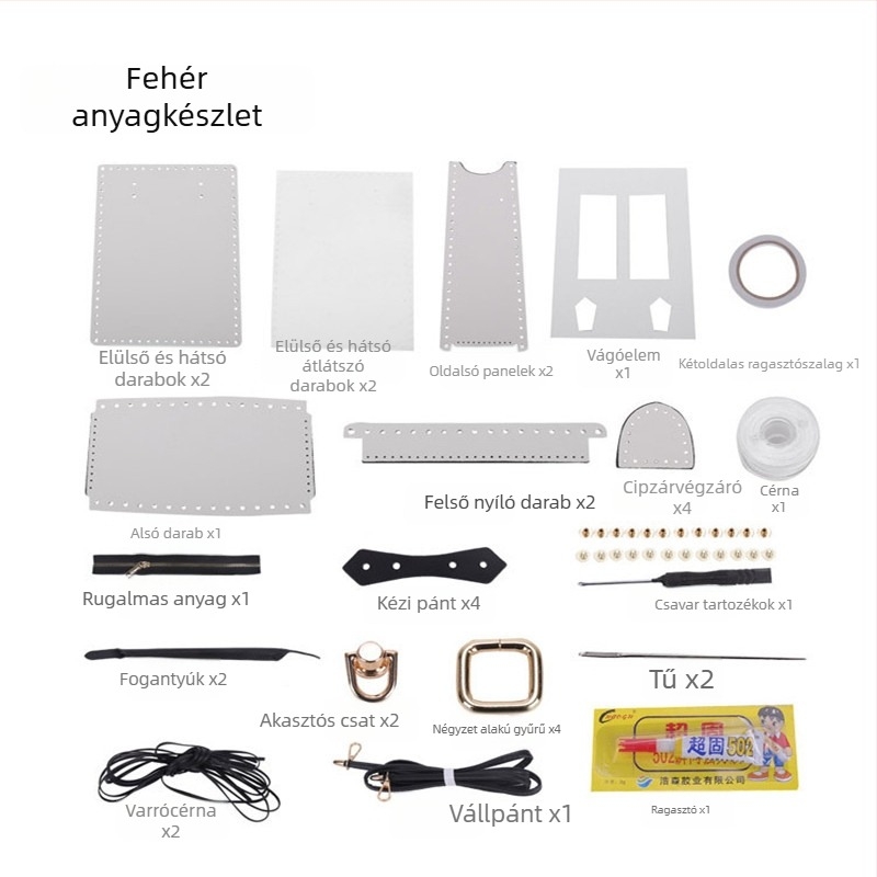 DIY készlet tote táskához — PU anyagú, kis méret, cipzárral, kézi varrással, vállon vagy keresztpántos stílus