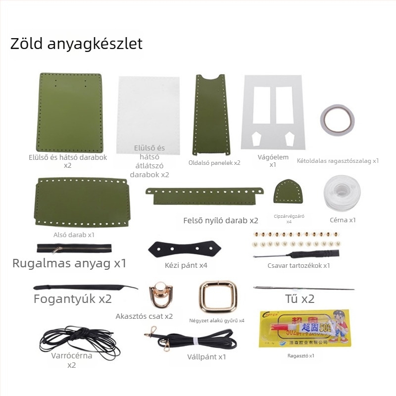 DIY készlet tote táskához — PU anyagú, kis méret, cipzárral, kézi varrással, vállon vagy keresztpántos stílus